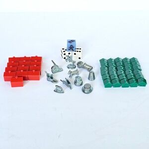 Vintage Monopoly Replacement Game Metal Tokens Money Bag Houses Hotels Speed Die